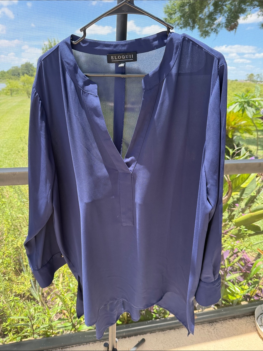 Eloquii Deep Navy Split V Blouse